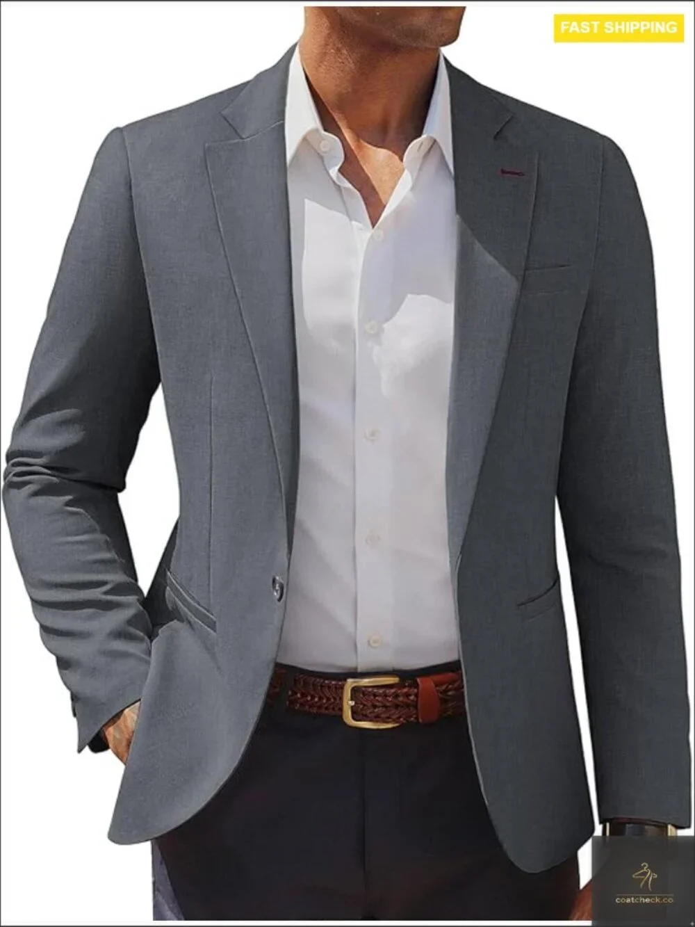Classic Notch Lapel Sport Coat Lightweight Blazer One Button Casual Elegant
